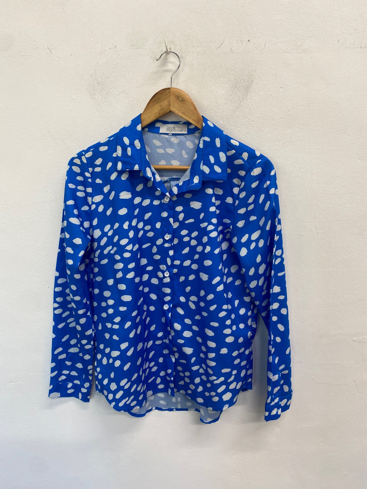 Gorgeous Frontrow Blouse UK M Blue white spotted FH004