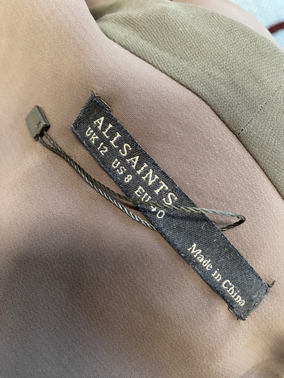 Gorgeous AllSaints amis Dress UK12 Khaki AE001