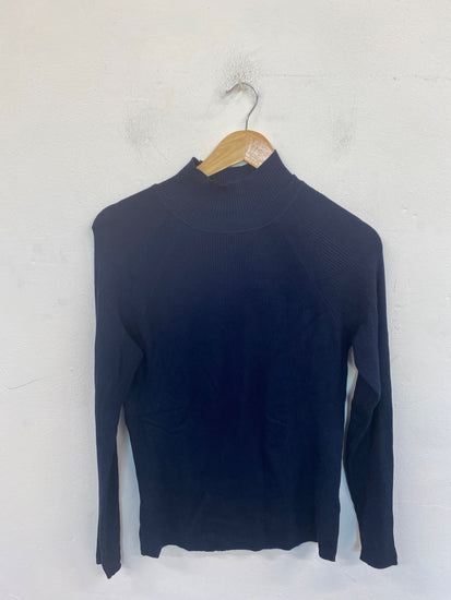 Gorgeous Marks & Spencers Ribbed Turtleneck Jumper UK10 Navy FH004