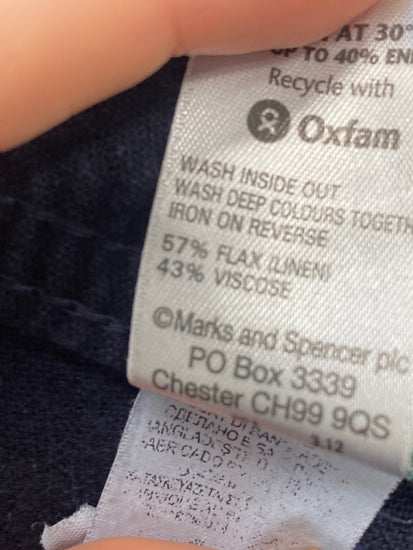 Gorgeous Marks & Spencers Wide leg trousers UK8 Dark Blue linen MM005