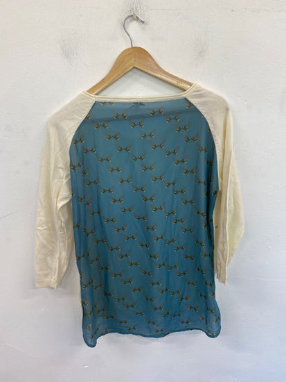 Gorgeous Ness Blouse UK L Cream & Turquoise FH004