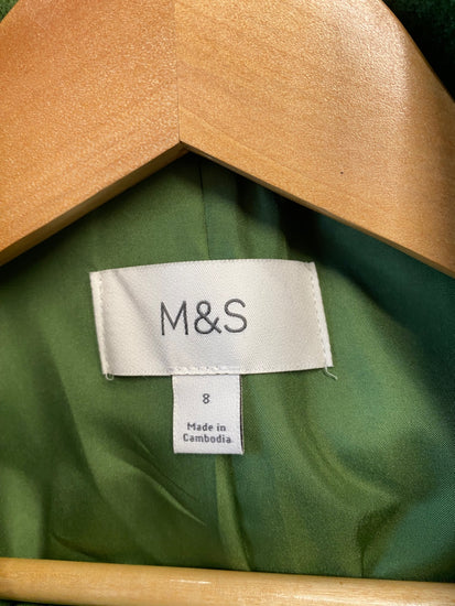 Gorgeous Marks & Spencer Overcoat Uk8 Green Stunning FH004