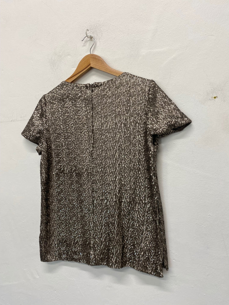 Gorgeous The White Company Evening Top UK10 Gold Champagne sequin party FH004