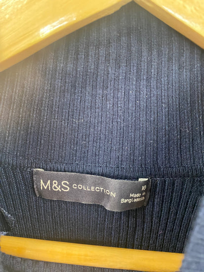 Gorgeous Marks & Spencers Ribbed Turtleneck Jumper UK10 Navy FH004