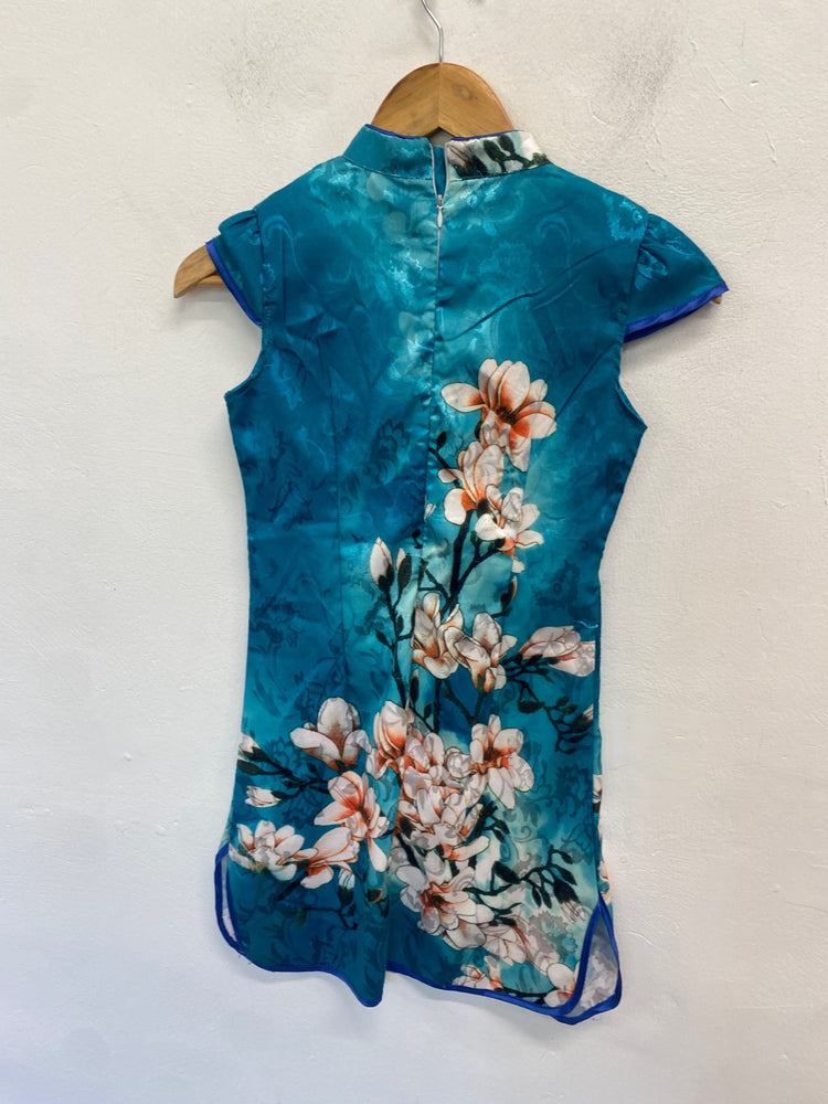 Gorgeous Oriental dress Cheongsam / Qipao UK XL Blue Floral NR002