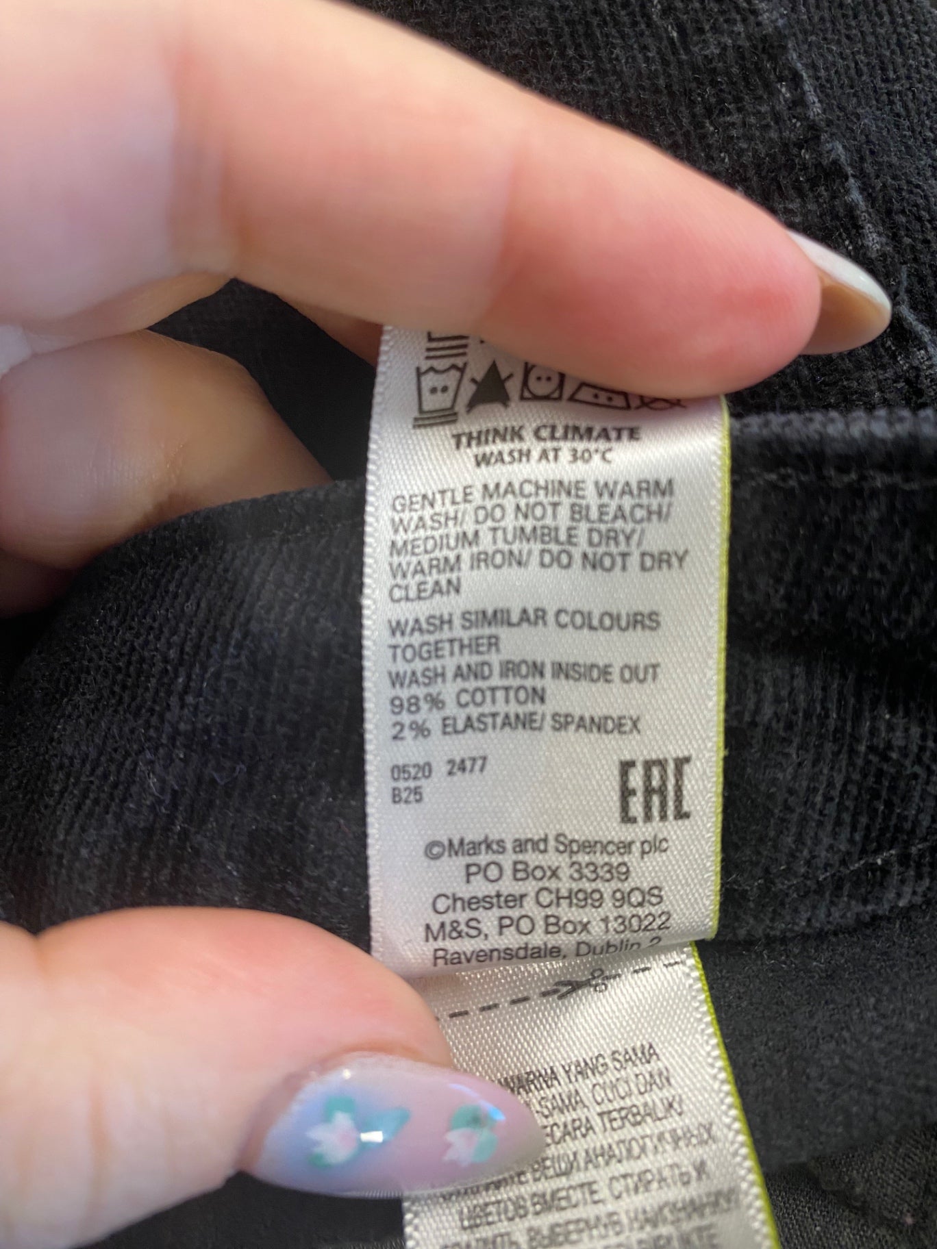 Gorgeous Marks & Spencers Corduroy Jeans UK8 Black FH004