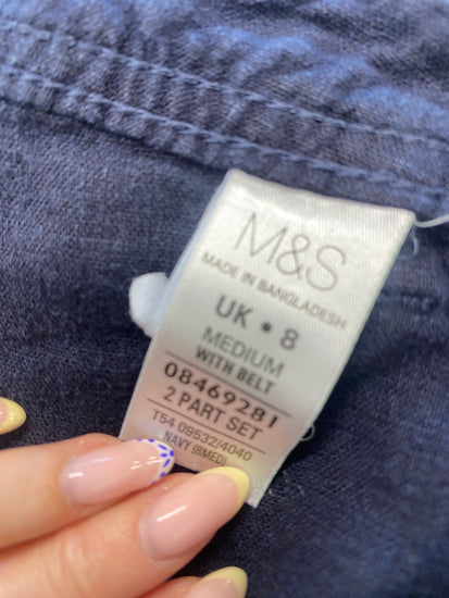Gorgeous Marks & Spencers Wide leg trousers UK8 Dark Blue linen MM005