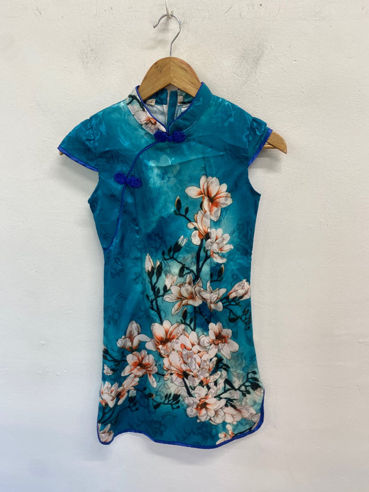 Gorgeous Oriental dress Cheongsam / Qipao UK XL Blue Floral NR002