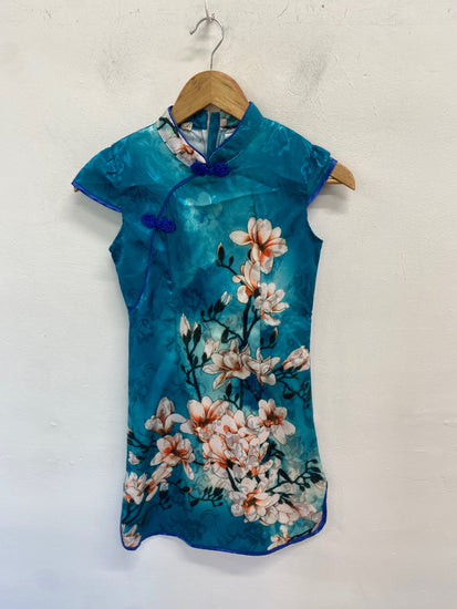Gorgeous Oriental dress Cheongsam / Qipao UK XL Blue Floral NR002