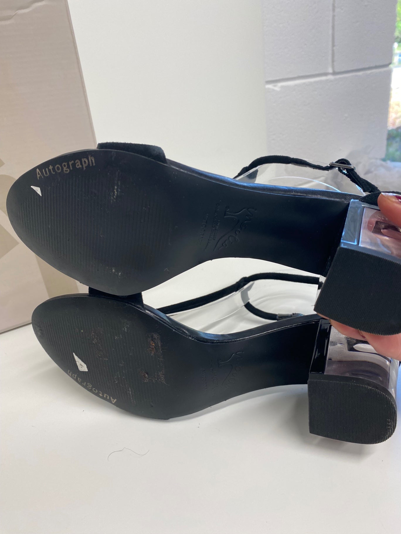 Gorgeous Autograph Sandals UK5 Black mid glass heel FH004