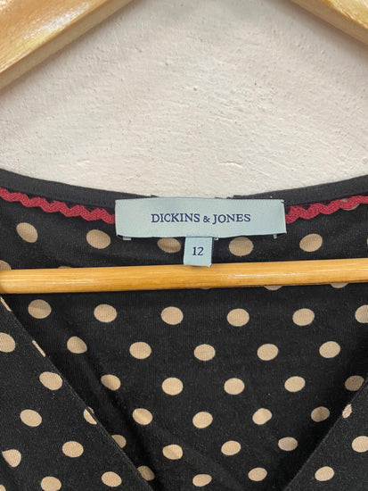 Gorgeous Dickins & Jones Midi Dress UK12 Black & Beige Polkadot FH004