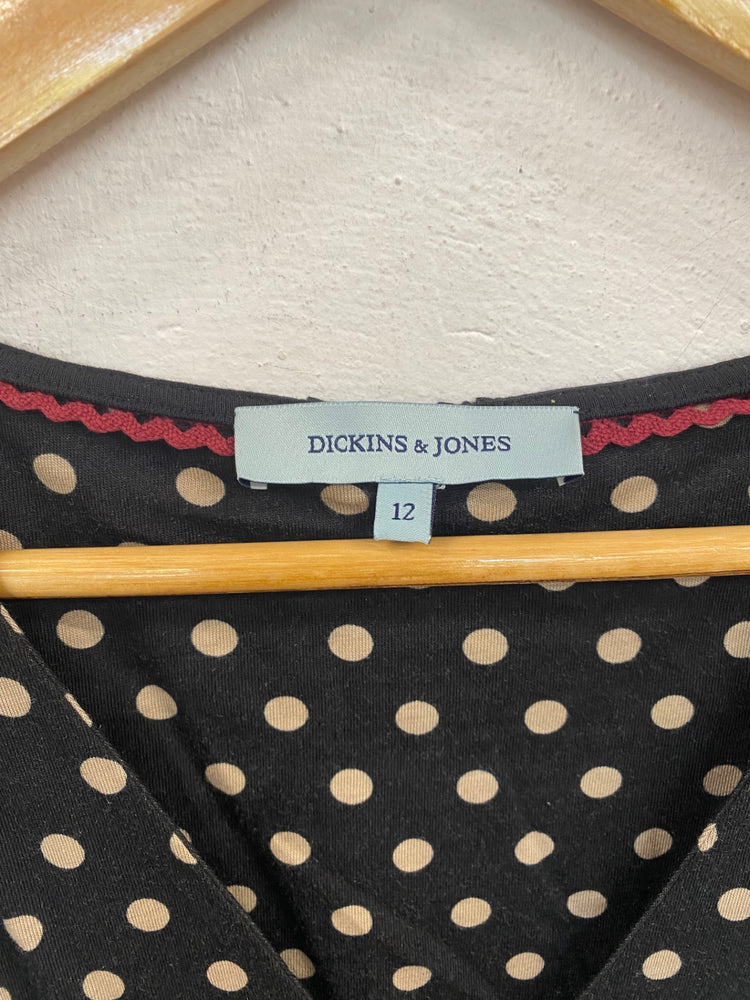 Gorgeous Dickins & Jones Midi Dress UK12 Black & Beige Polkadot FH004