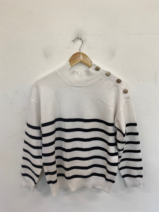 Gorgeous Shein Jumper UK M White & Black Stripes FH004