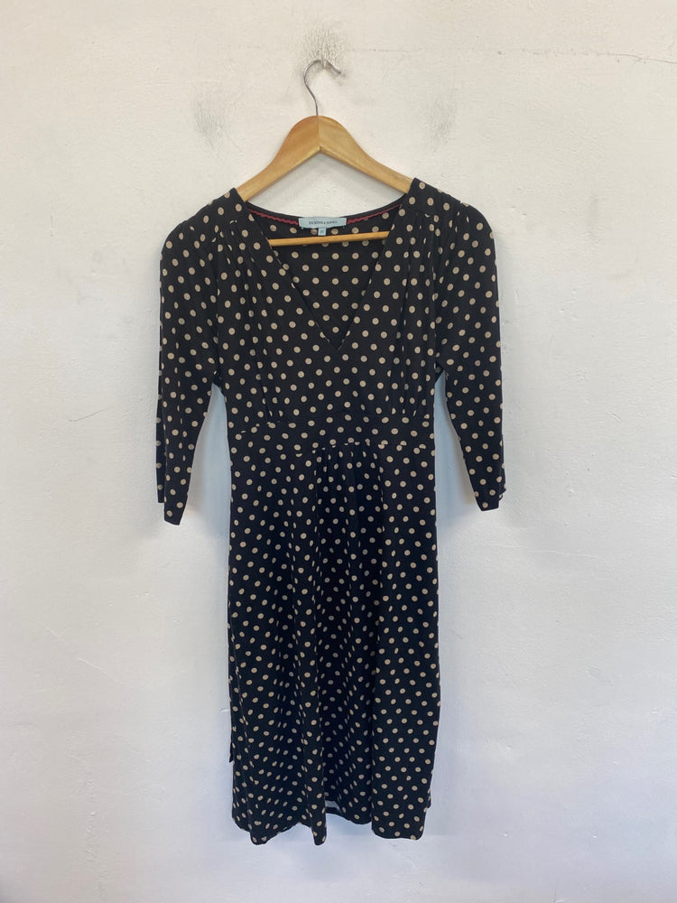Gorgeous Dickins & Jones Midi Dress UK12 Black & Beige Polkadot FH004