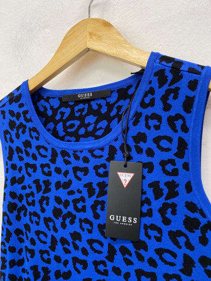 Gorgeous Guess leopard Dress Uk 4 Blue & Black Rara SL002