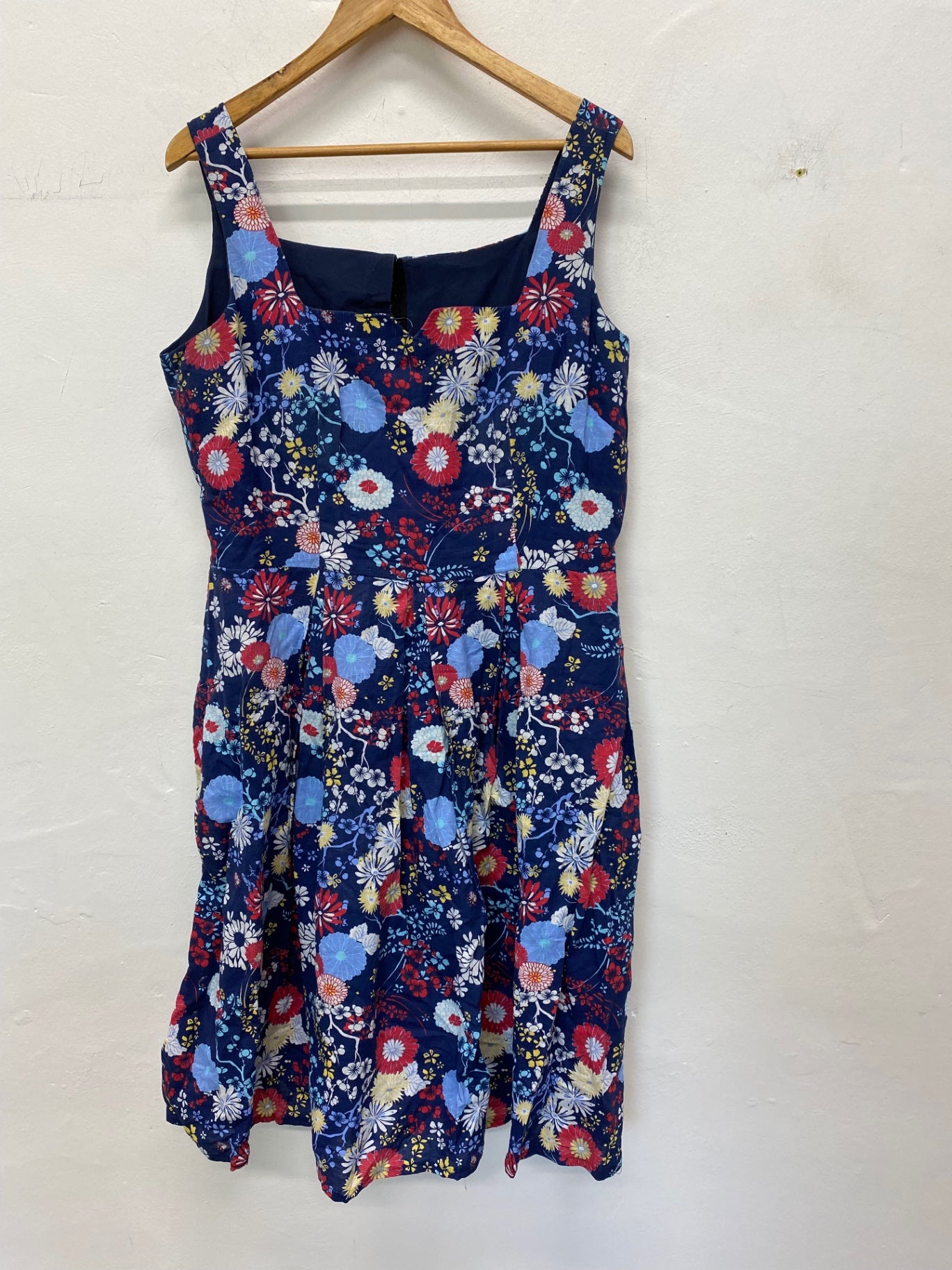 Gorgeous Handmade Vintage Dress Uk14 Navy Multicoloured NR002