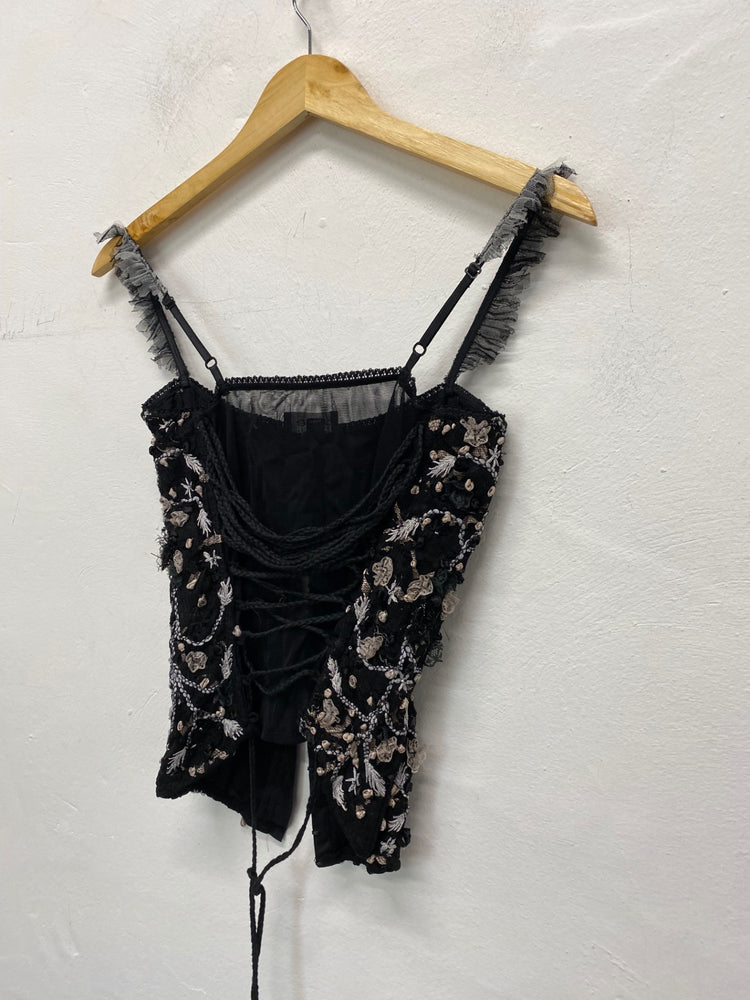 Gorgeous Bebe Corset UK M Black & White wired embellished SL002