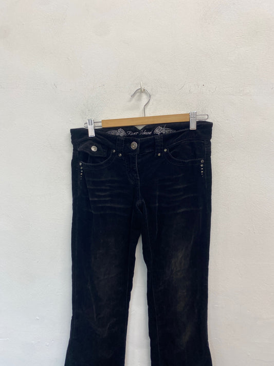 Gorgeous River Island Low rise cord Jeans flare UK8 Black SL002