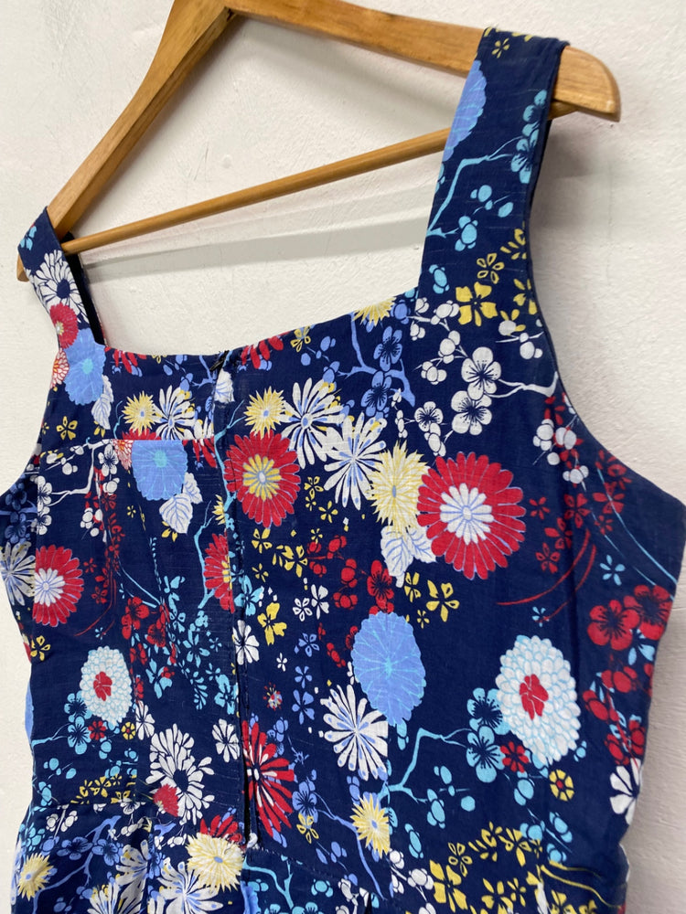 Gorgeous Handmade Vintage Dress Uk14 Navy Multicoloured NR002