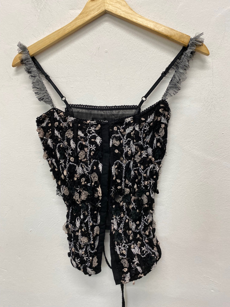 Gorgeous Bebe Corset UK M Black & White wired embellished SL002