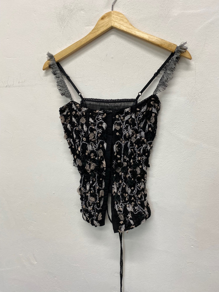 Gorgeous Bebe Corset UK M Black & White wired embellished SL002