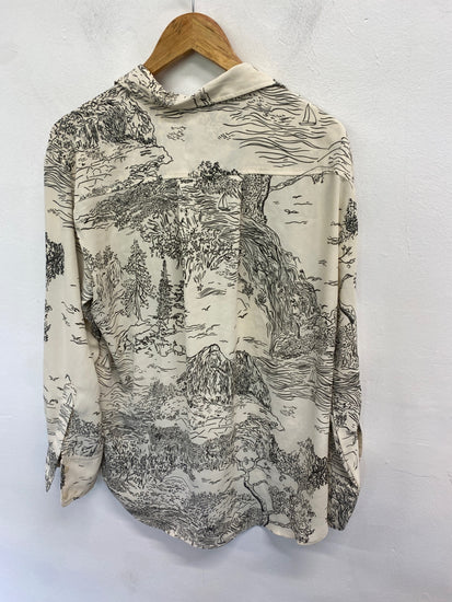 Gorgeous H&M Shirt UK M Beige with Black Pattern lightweight NR002