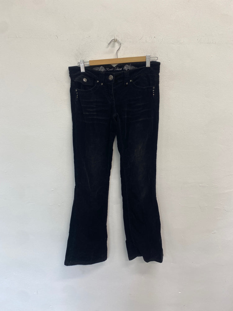 Gorgeous River Island Low rise cord Jeans flare UK8 Black SL002