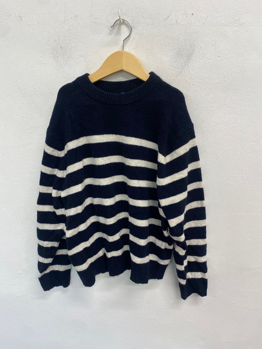 Gorgeous Uniqlo Sweater Age 9-10 Navy white striped cute NR002
