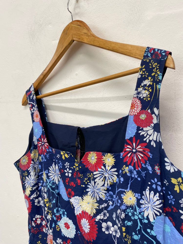 Gorgeous Handmade Vintage Dress Uk14 Navy Multicoloured NR002
