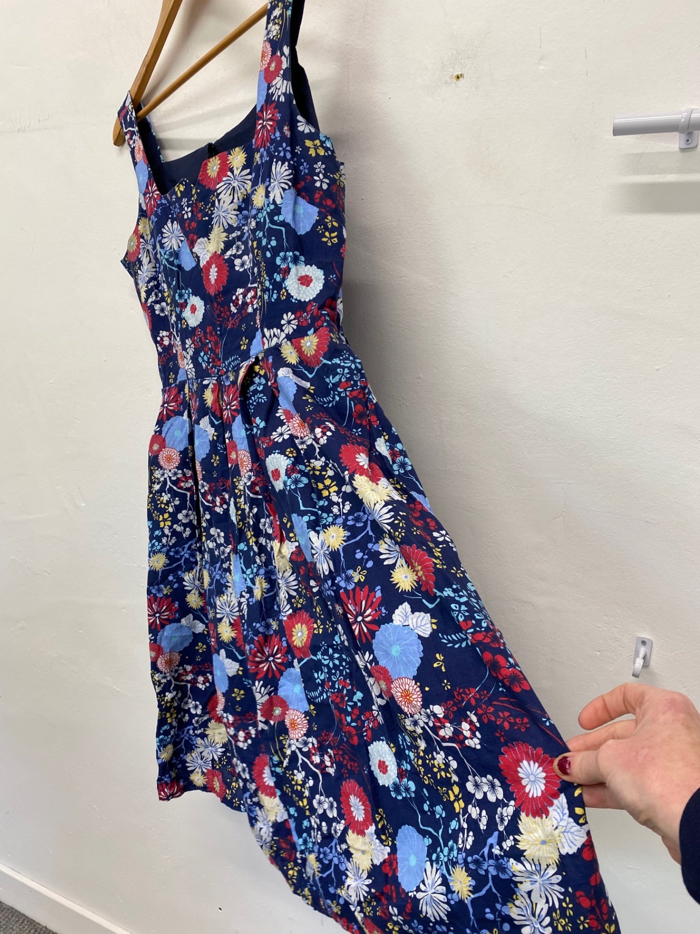 Gorgeous Handmade Vintage Dress Uk14 Navy Multicoloured NR002