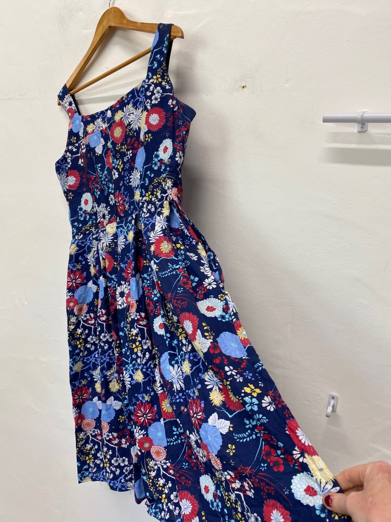 Gorgeous Handmade Vintage Dress Uk14 Navy Multicoloured NR002