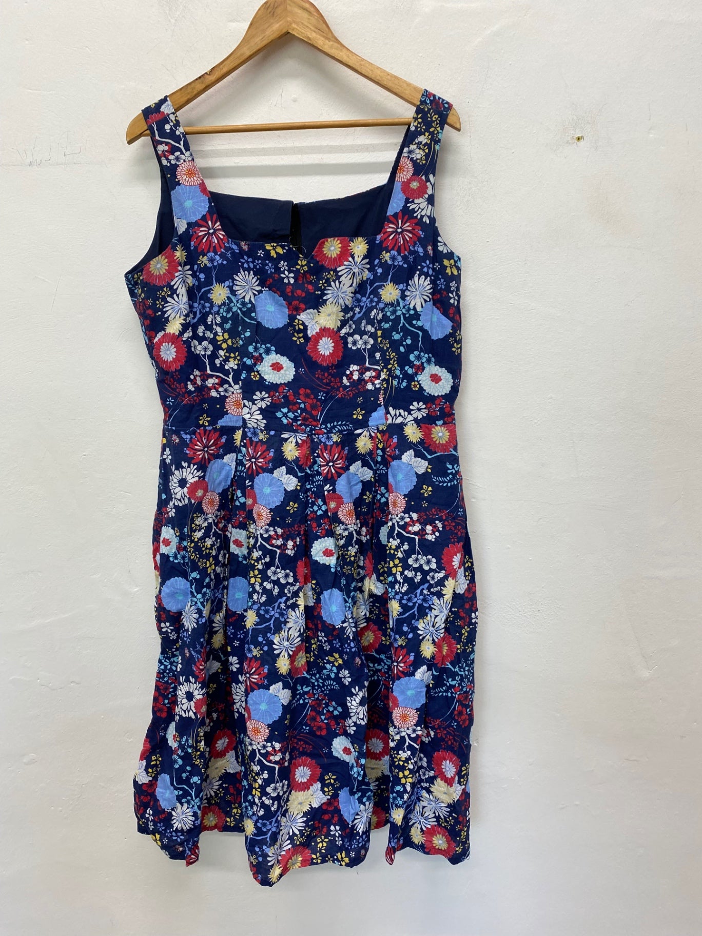 Gorgeous Handmade Vintage Dress Uk14 Navy Multicoloured NR002