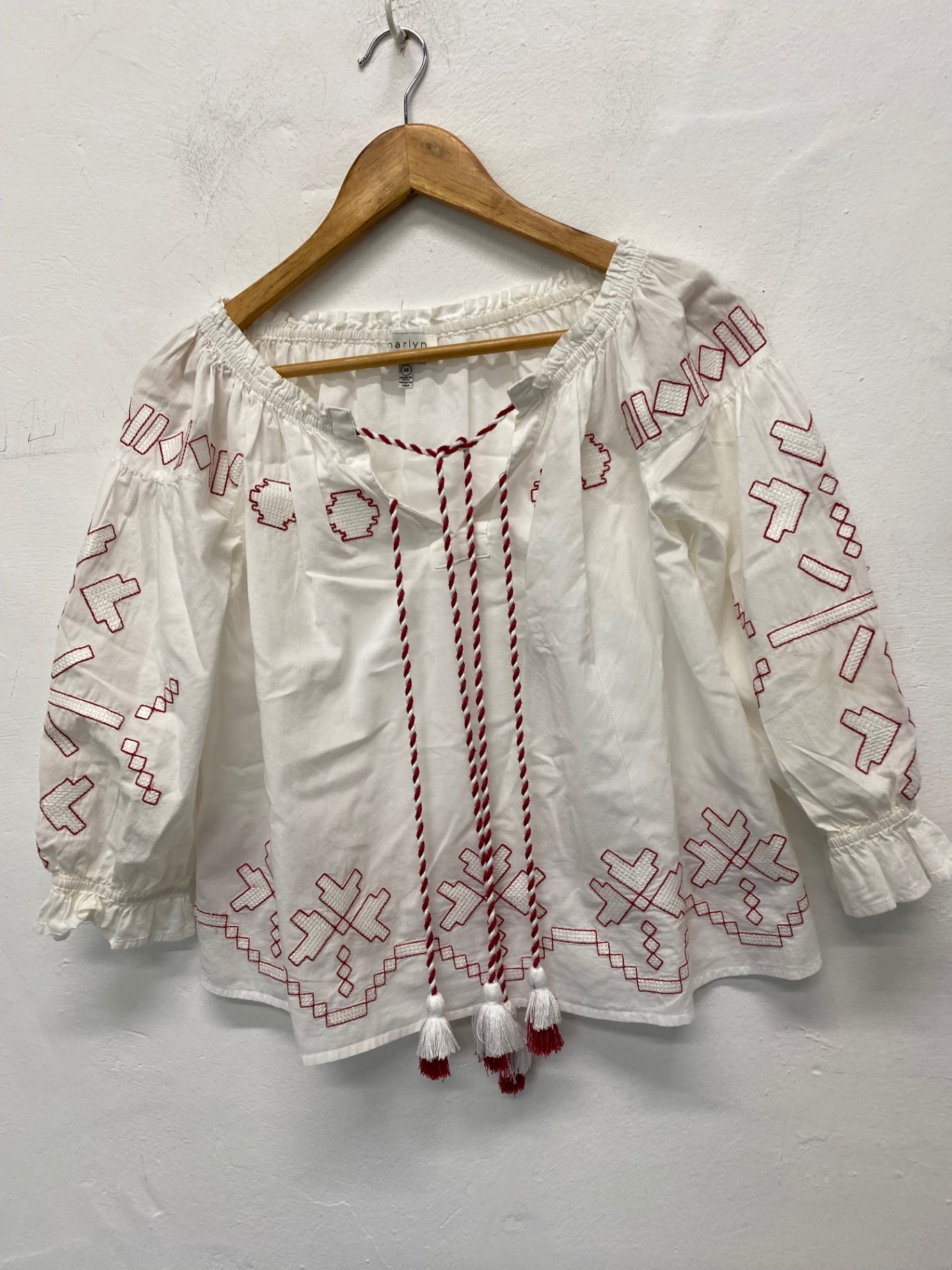 Gorgeous Harlyn Blouse UK XS White & red embroidery gypsy top LB006