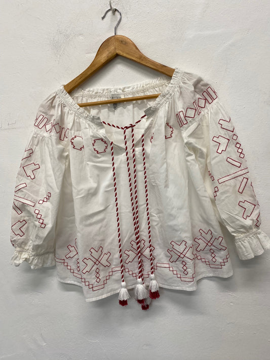 Gorgeous Harlyn Blouse UK XS White & red embroidery gypsy top LB006