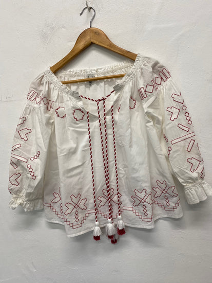 Gorgeous Harlyn Blouse UK XS White & red embroidery gypsy top LB006