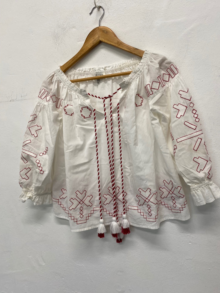 Gorgeous Harlyn Blouse UK XS White & red embroidery gypsy top LB006