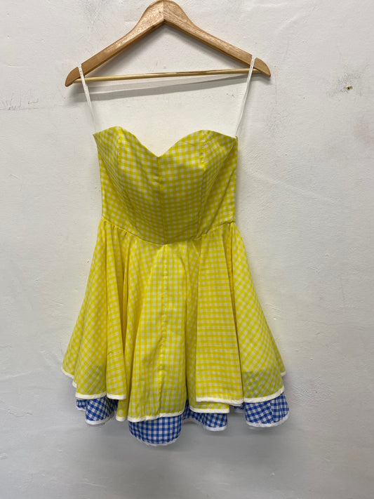 Gorgeous Jones & Jones Strapless party Dress Uk8 Yellow & Blue Gingham SL002