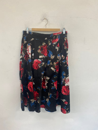 Gorgeous The Pretty Dress Company Midi Skirt UK14 Black Floral NR002