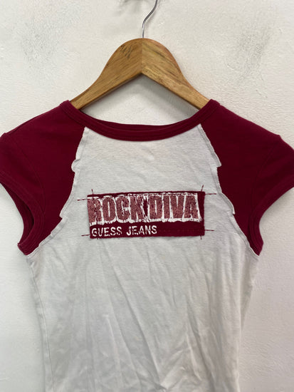 Gorgeous Guess Jeans T-Shir UK S White and red SL002