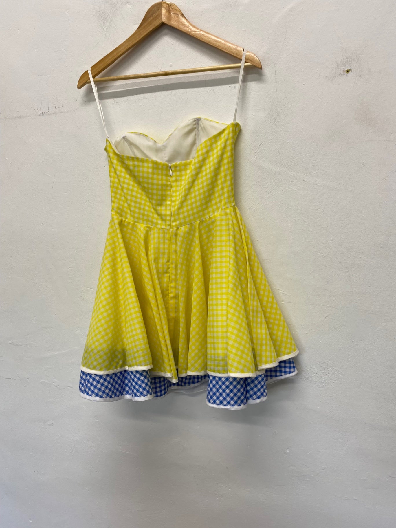 Gorgeous Jones & Jones Strapless party Dress Uk8 Yellow & Blue Gingham SL002