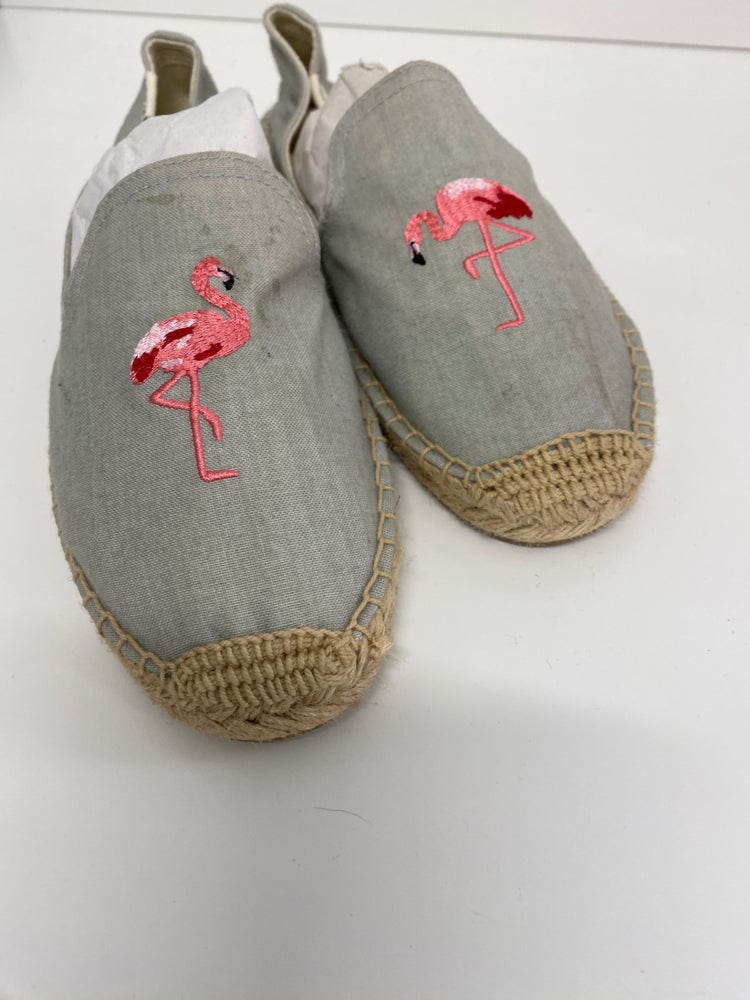 Gorgeous Soludos Espadrilles Uk8 Soft grey blue with Pink Flamingos LB006