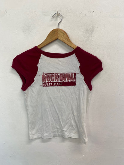 Gorgeous Guess Jeans T-Shir UK S White and red SL002