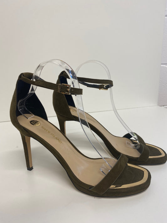 Gorgeous River Island High-heeled sandals Uk7 Olive Green Ankle straps GS001