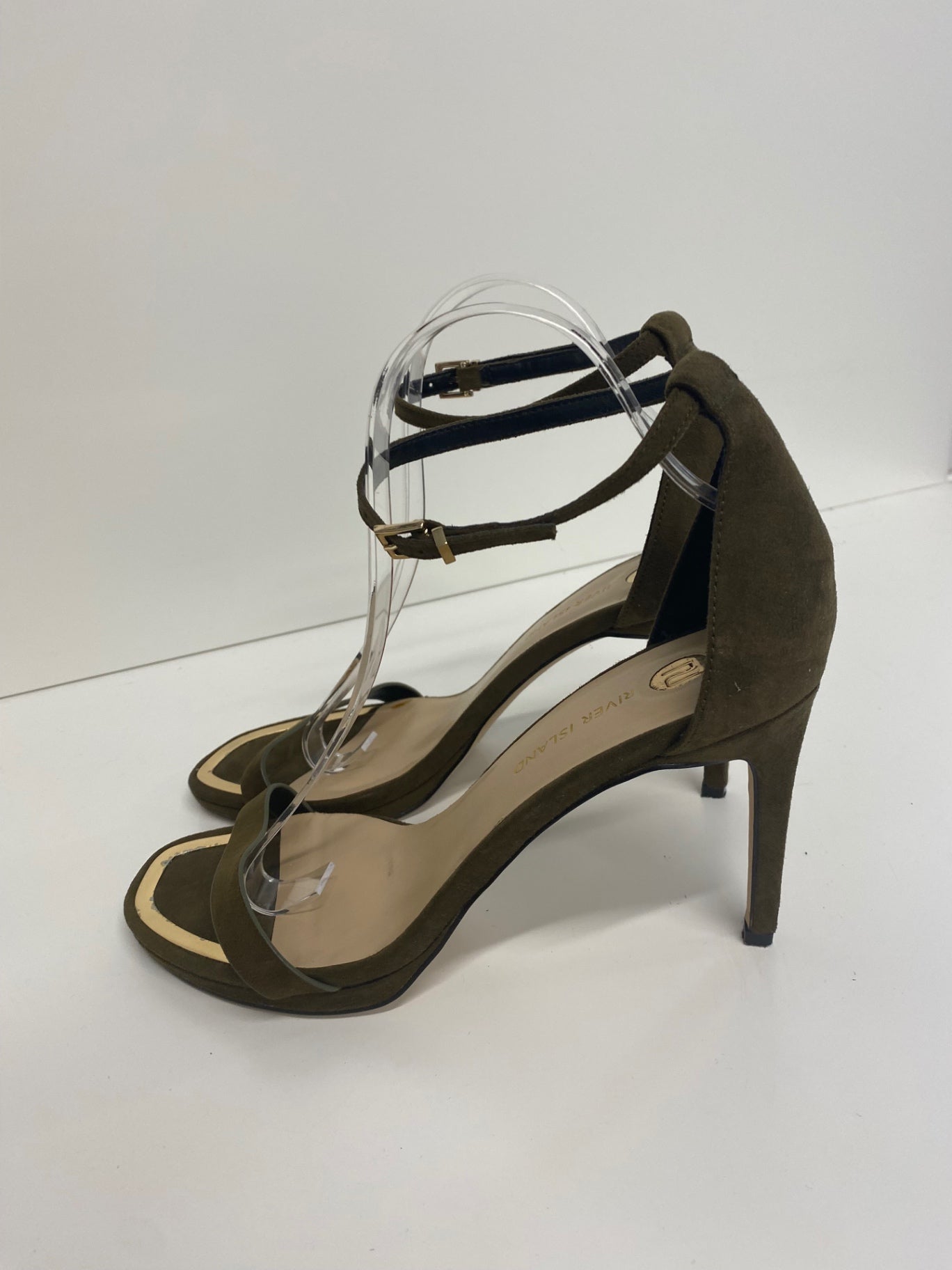 Gorgeous River Island High-heeled sandals Uk7 Olive Green Ankle straps GS001