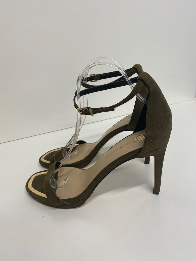 Gorgeous River Island High-heeled sandals Uk7 Olive Green Ankle straps GS001