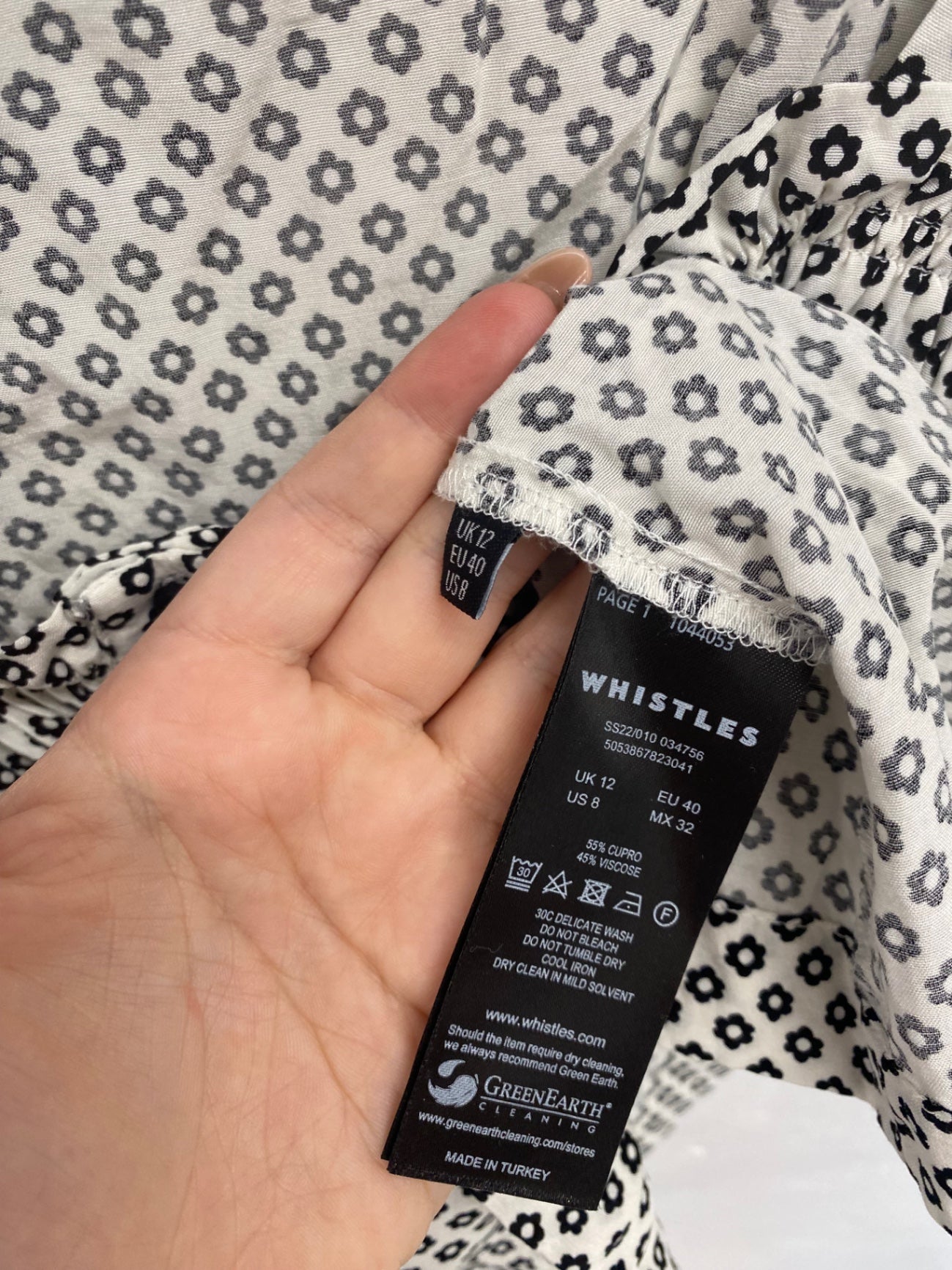 Boho Whistles Blouse UK12 Black & White Floral BM001