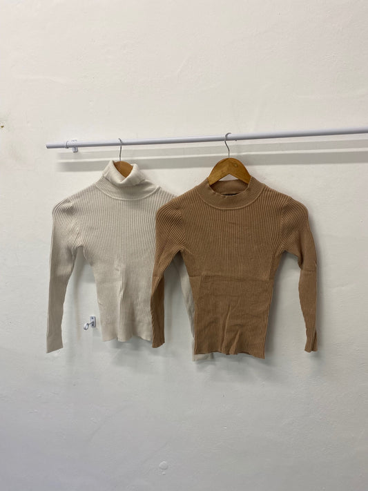 Gorgeous Primark Turtleneck Sweater UK12 Beige& Brown Ribbed stretch tops GS001