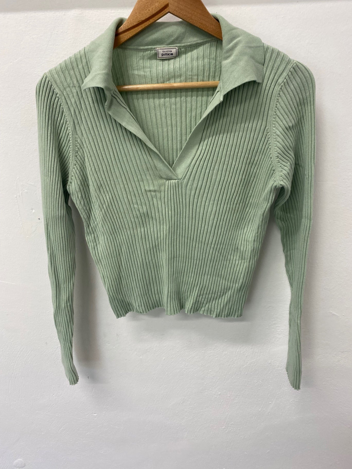 Gorgeous Pimkie Sweater UK L Light Green ribbed Collared GS001