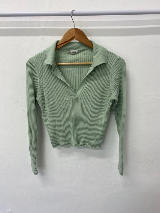 Gorgeous Pimkie Sweater UK L Light Green ribbed Collared GS001