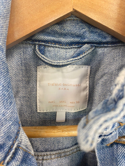 Gorgeous Zara Distressed Denim Jacket UK L Blue GS001